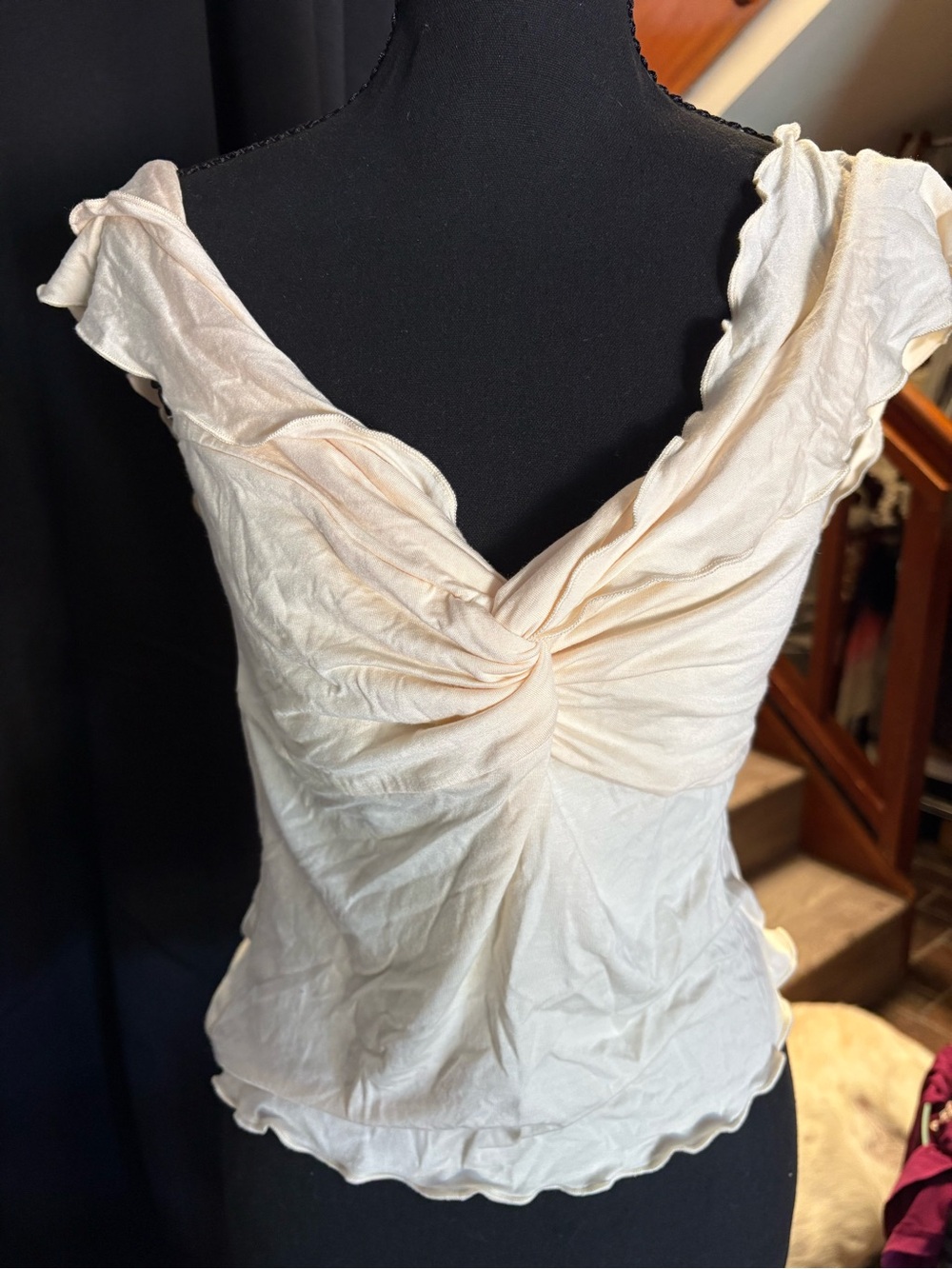 Tiger Mist Women's Cream Twist-Front Ruffled Top